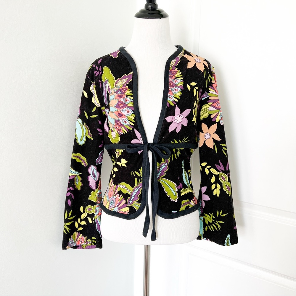 Trina Turk Black Floral Tie-Front Jacket